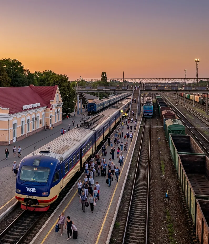 Passenger and freight rail junction in Apostolove
