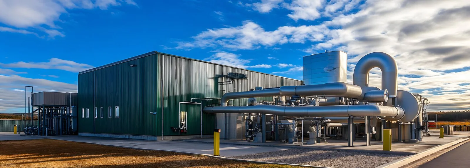 Editorial hero for “Agglomeration Biogas and CHP Platform”: infrastructure, people and the project’s core technical intervention, without implying that the project is complete.