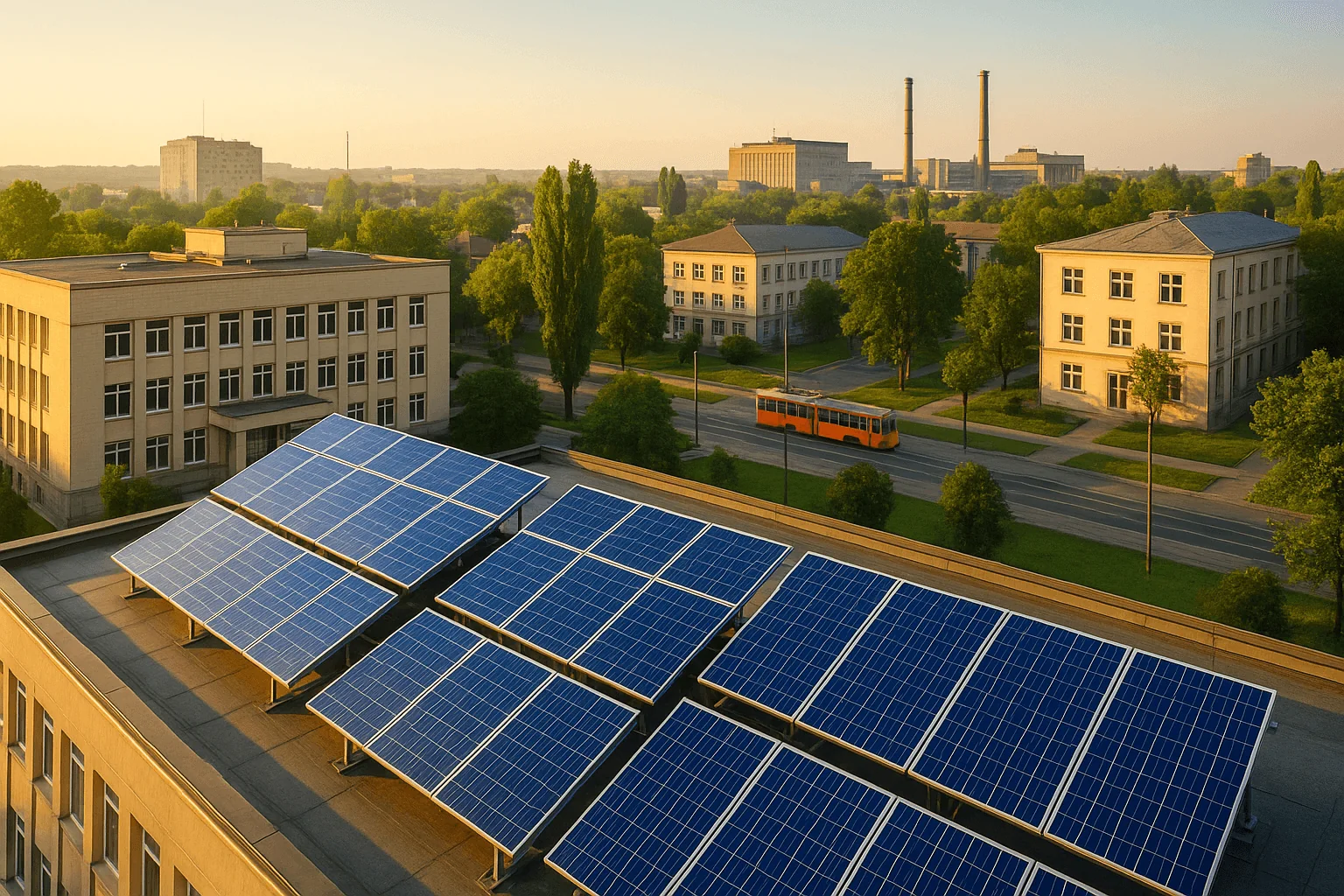 Editorial hero for “An ESCO Portfolio for Local Clean Energy”: infrastructure, people and the project’s core technical intervention, without implying that the project is complete.