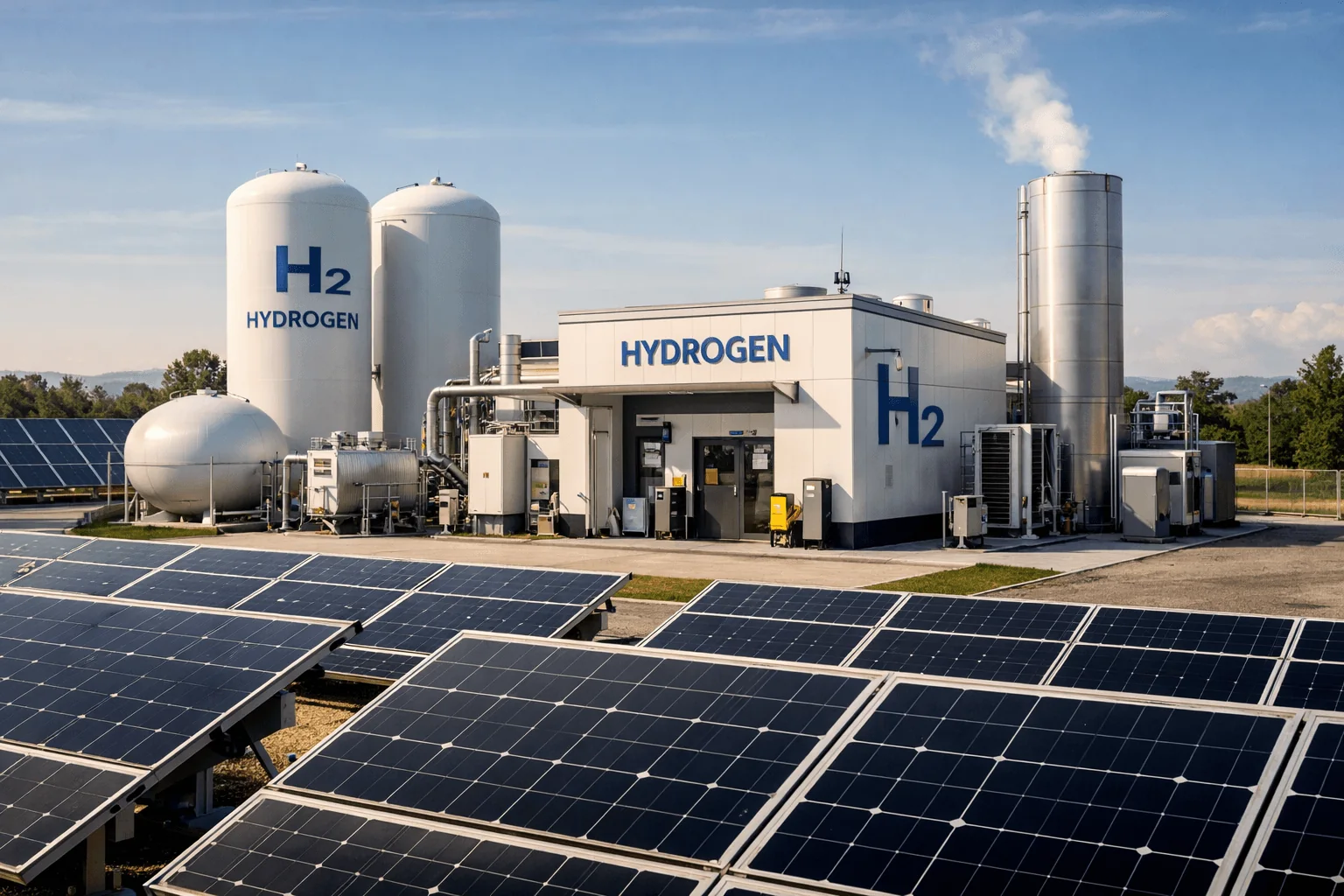 Editorial hero for “Renewable Hydrogen Demonstrator for an Industrial Agglomeration”: infrastructure, people and the project’s core technical intervention, without implying that the project is complete.