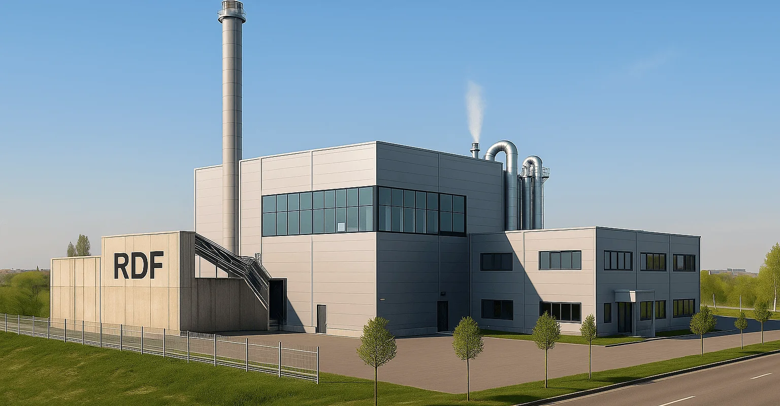 Editorial hero for “20 MW RDF Heat Plant with Full Emissions Control”: infrastructure, people and the project’s core technical intervention, without implying that the project is complete.